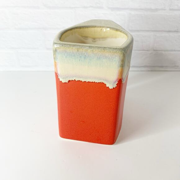 Drip Glazed Stoneware Square Coffee Mug Signed Candy Apple Orange Stacking - Picture 2 of 6